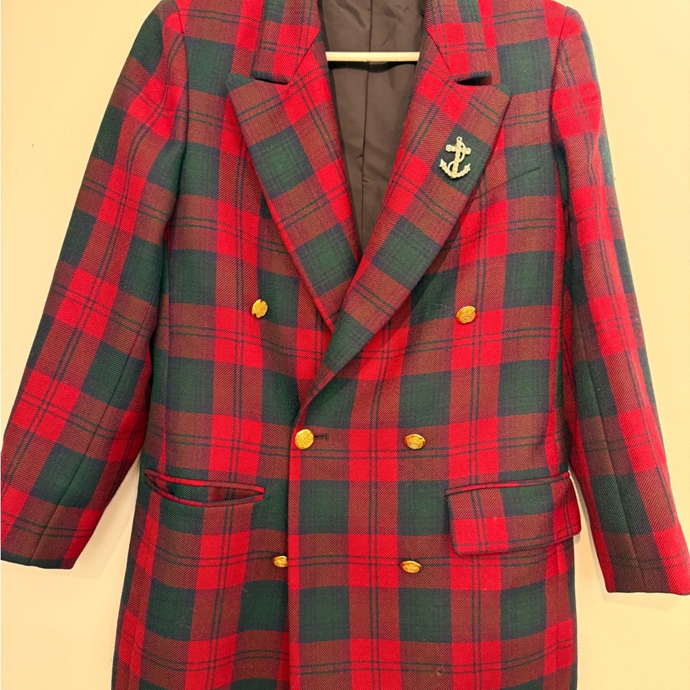 Marks & Spencer Red and Green Plaid Pea Coat